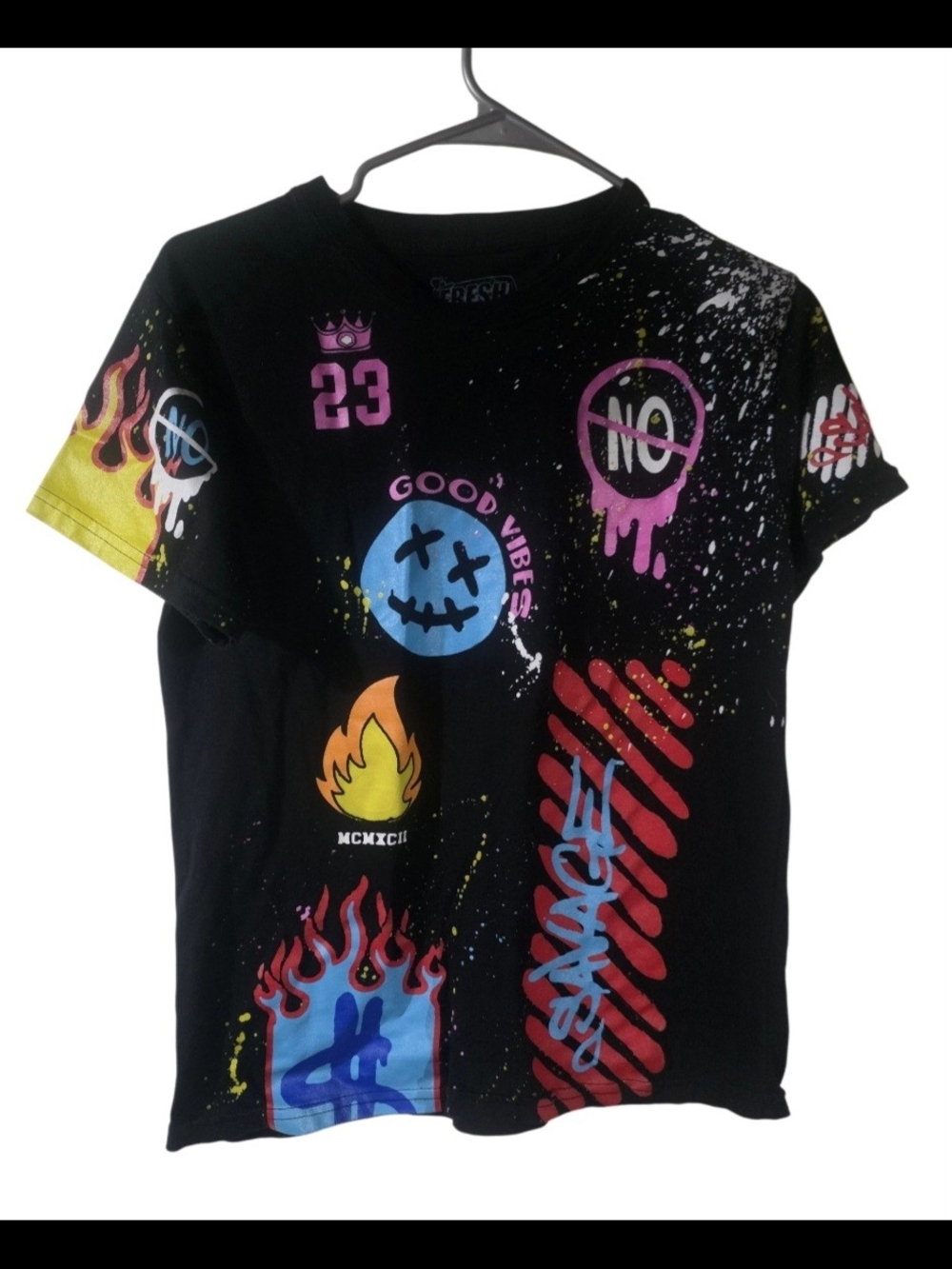 Fresh Laundry Youth Boys Size L Black Graphic Print T-Shirt Graffiti Savage
